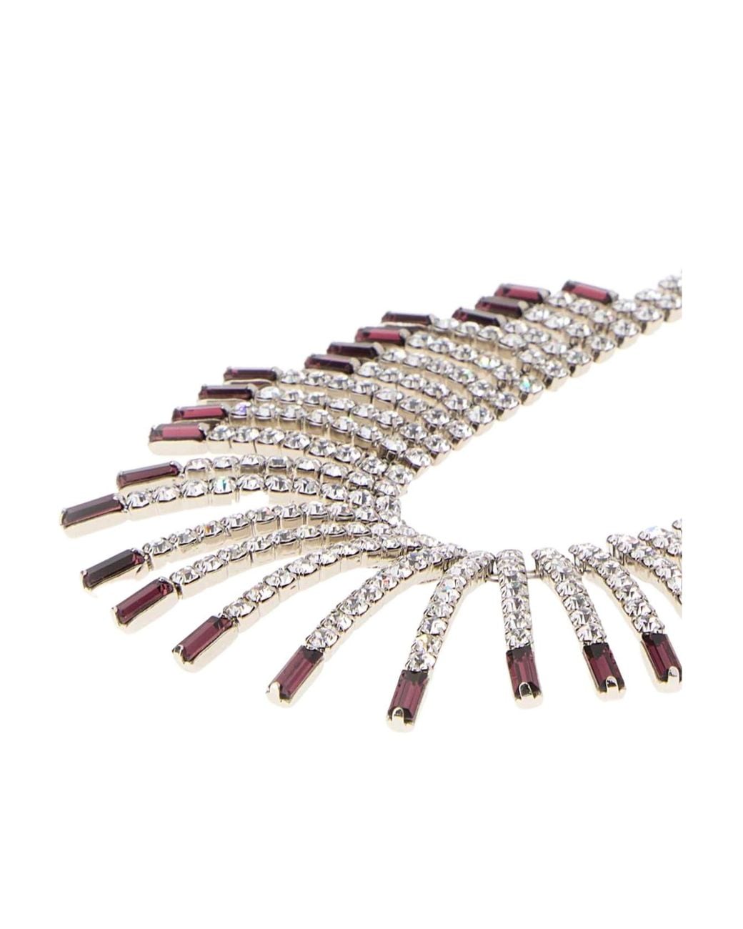 Alessandra Rich White Crystal Fringe Necklace
