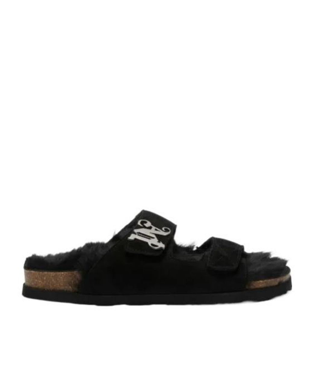 Palm Angels Black Fur Logo Sandals