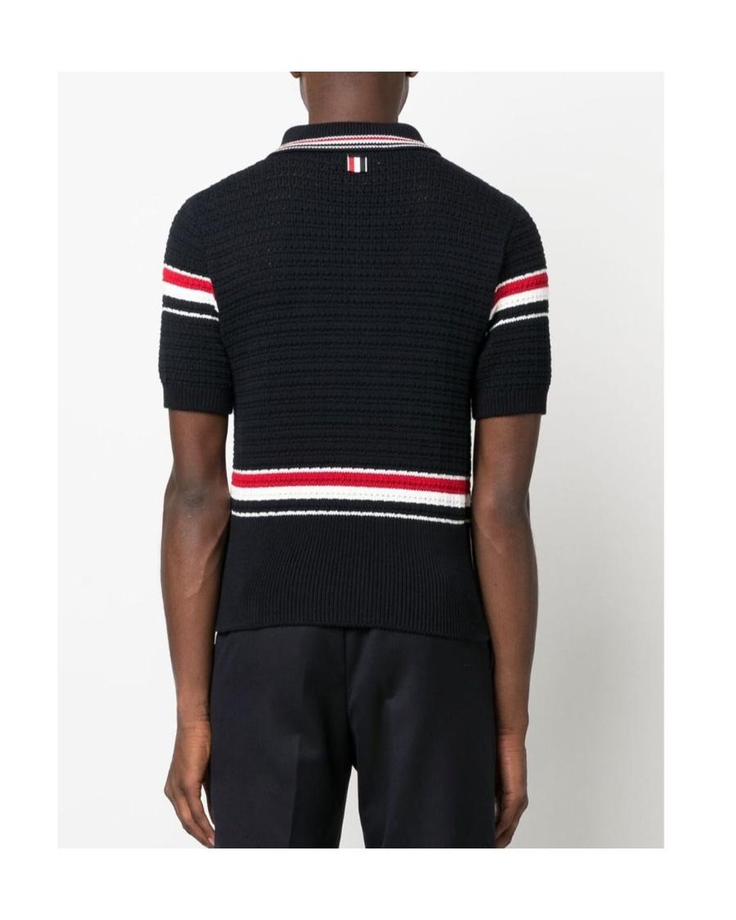 Thom Browne Black Stripe Detailed Short-Sleeved Polo Shirt for men