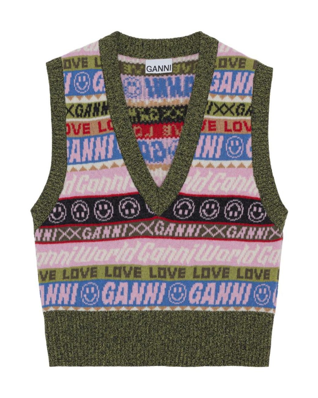 Ganni Gray Graphic V-Neck Vest