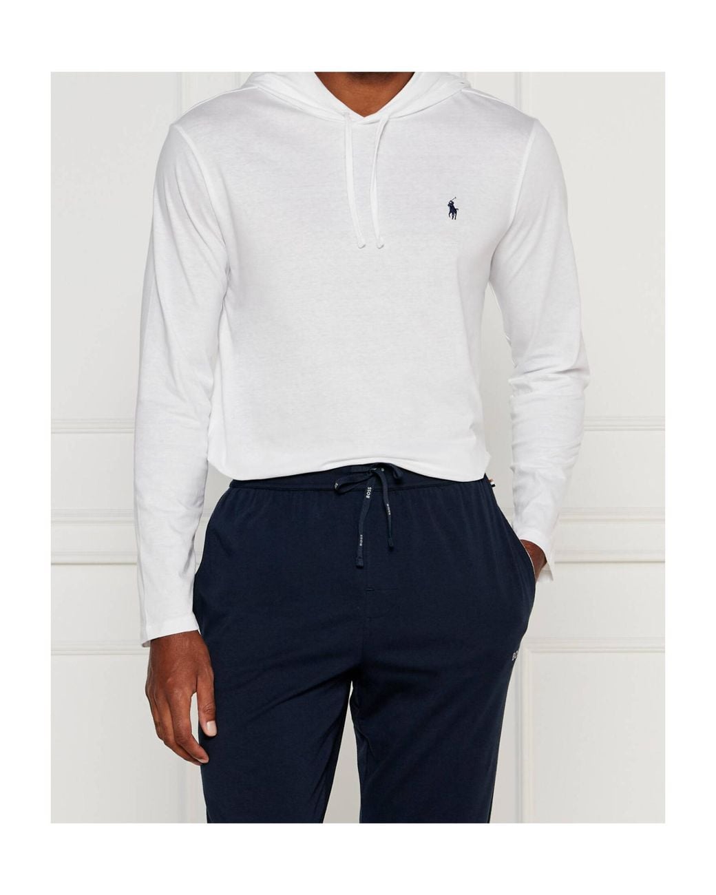 Polo Ralph Lauren White Logo-Embroidered Drawstring Hoodie for men