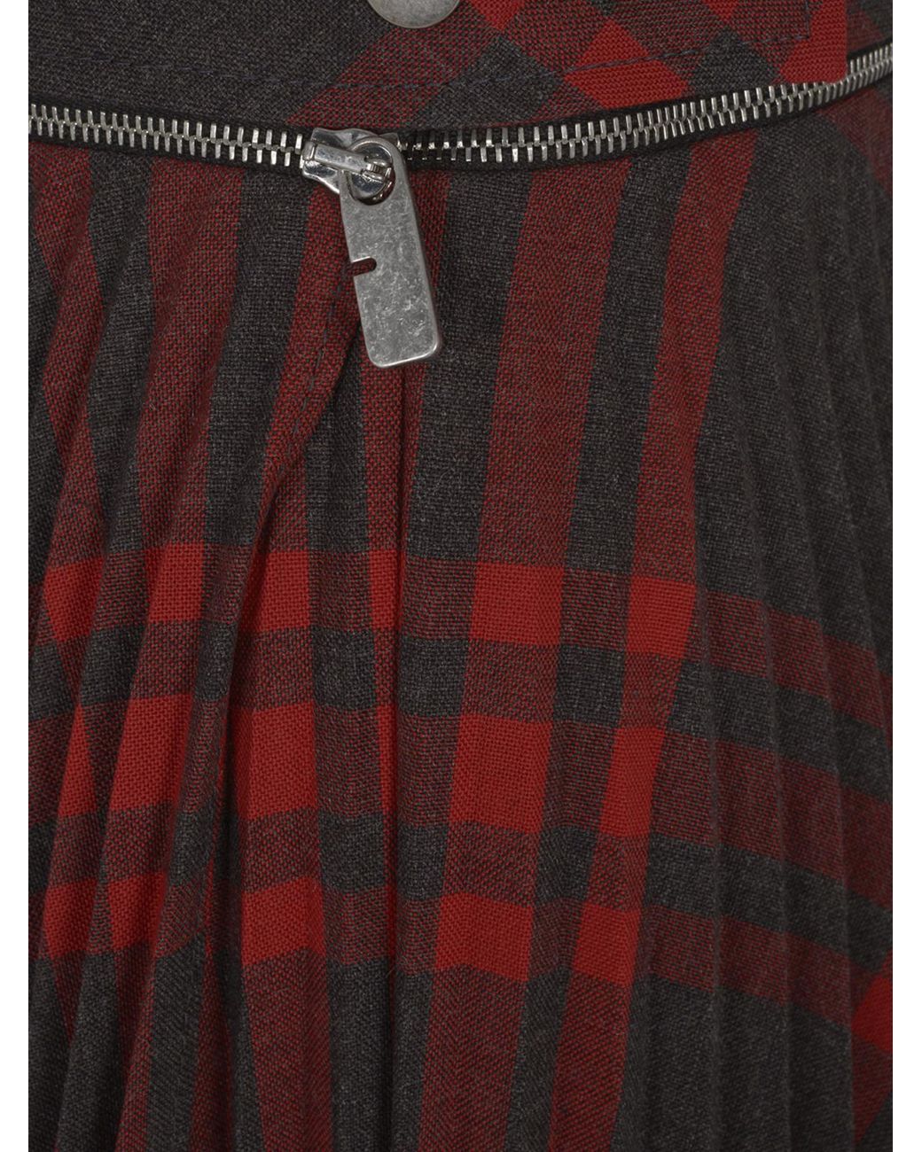 Burberry Purple Checked Pleated Zip-Detailed Skirt