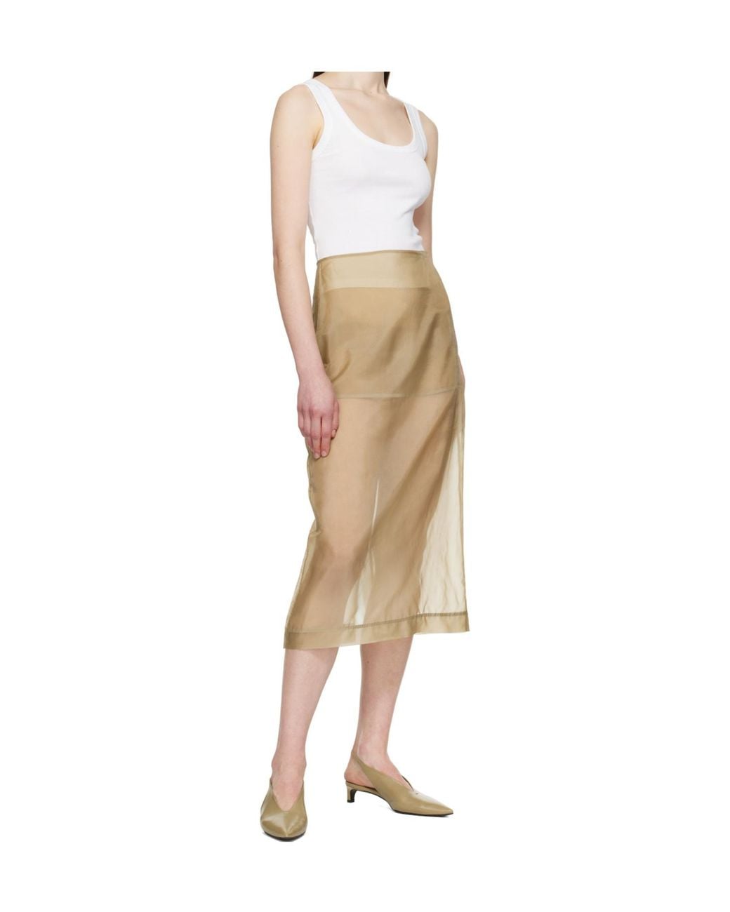 Frankie Shop Natural Peri Sheer Midi Skirt