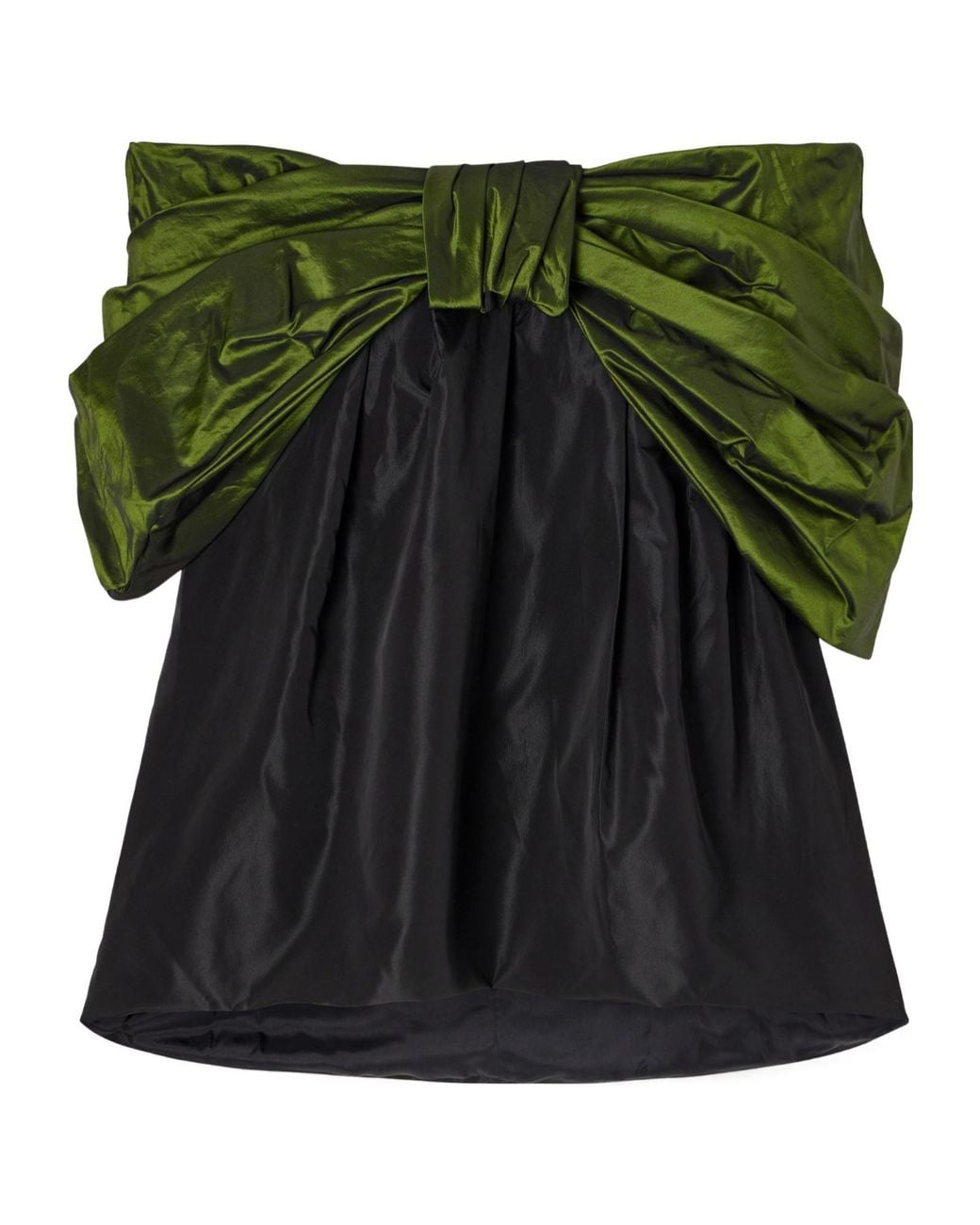Simone Rocha Green Bow-Detailed Gathered Taffeta Blouse