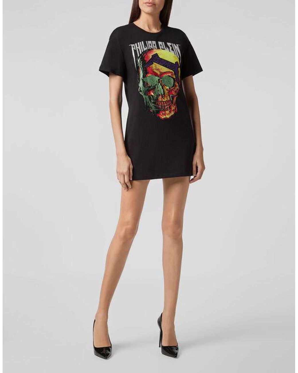 Philipp Plein Black Logo Details T-Shirt Dress