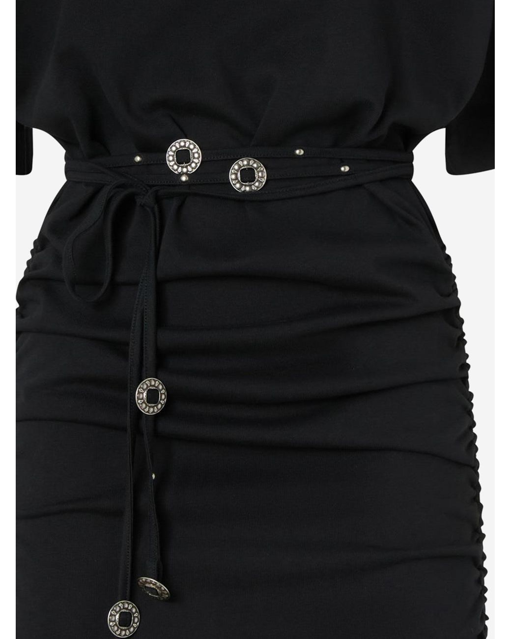 Pinko Black Ruched Belted T-Shirt Dress