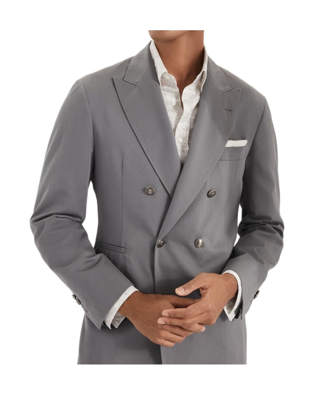 Brunello Cucinelli Gray Gabardine Cotton-Cashmere Blazer for men