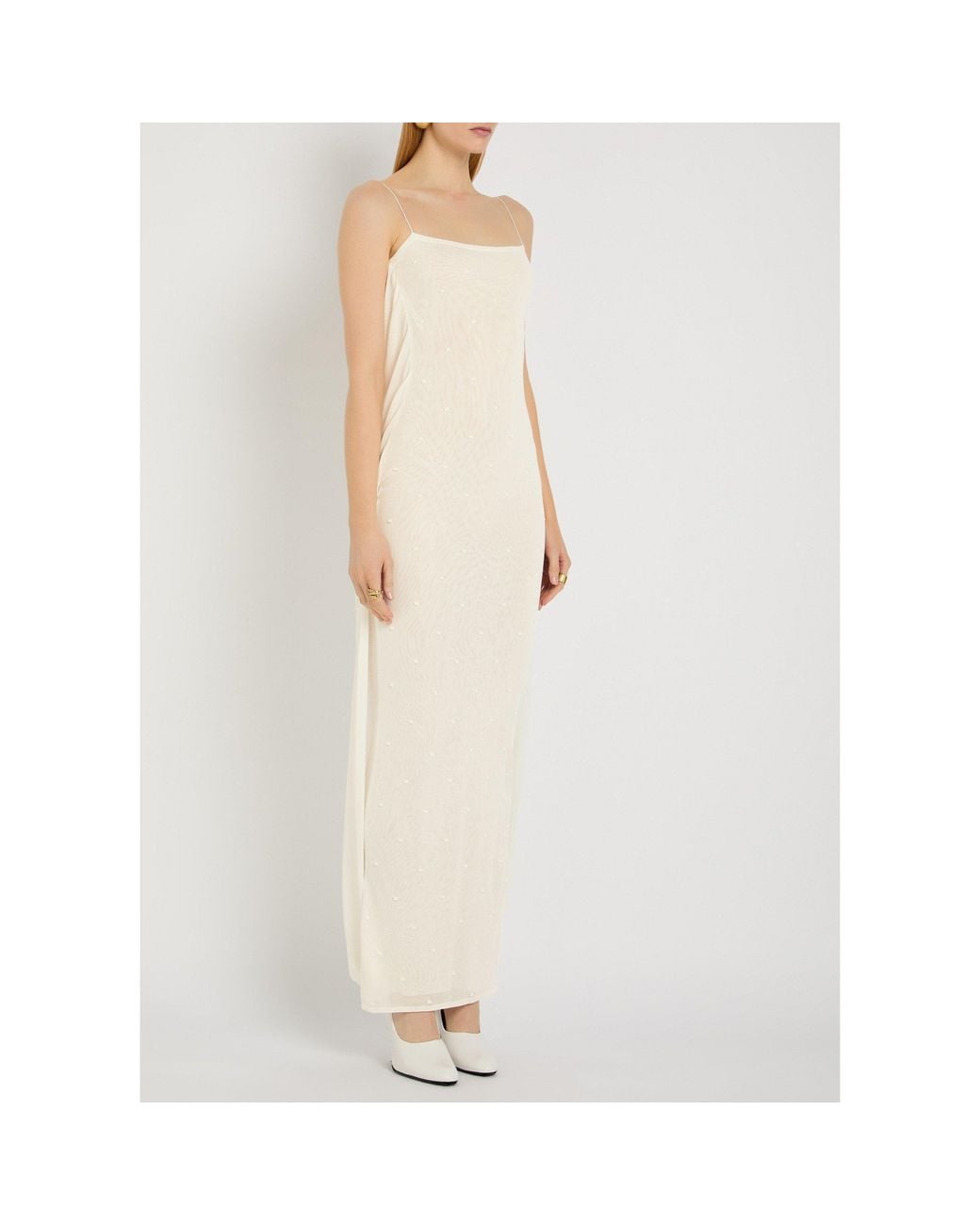 Jacquemus White Square-Neck Mesh Dress