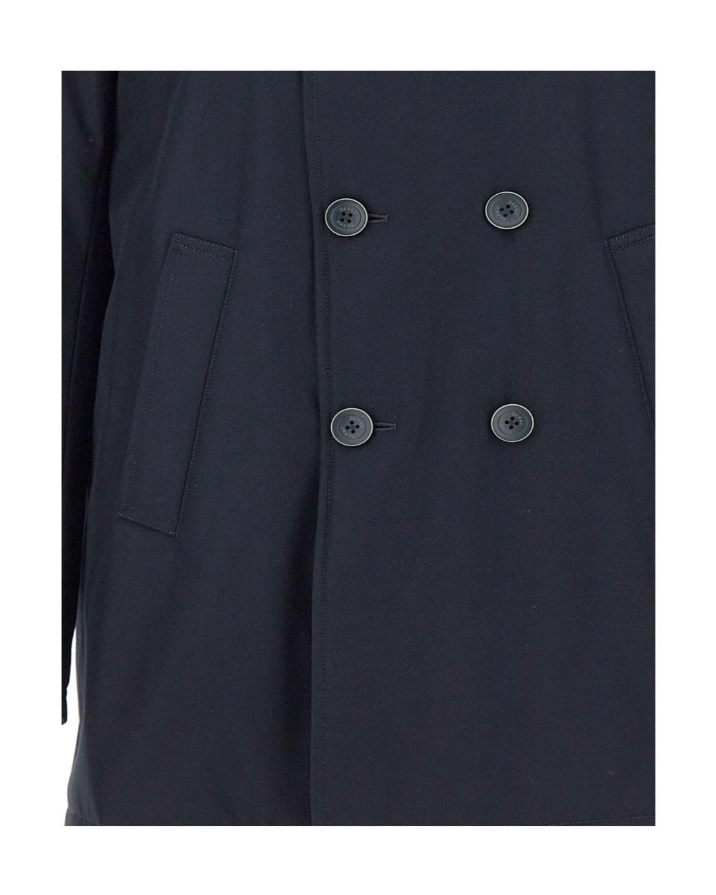 Herno Blue Double-Breasted High-Collar Coat for men