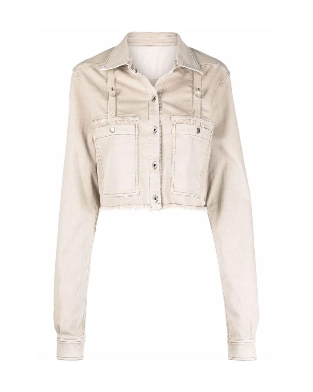 Rick Owens White Frayed Edge Cropped Shirt Jacket