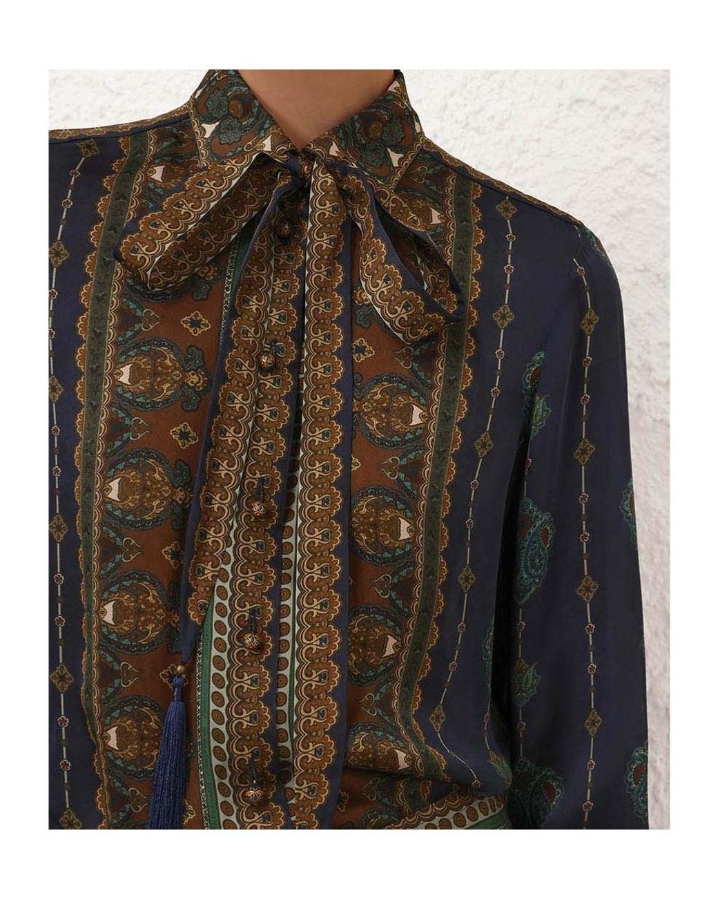 Zimmermann Green Ascent Satin Scarf Shirt