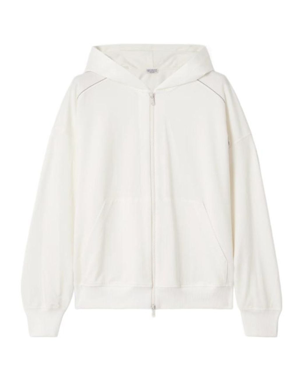 Brunello Cucinelli White Monili-Embellished Zipped Hoodie