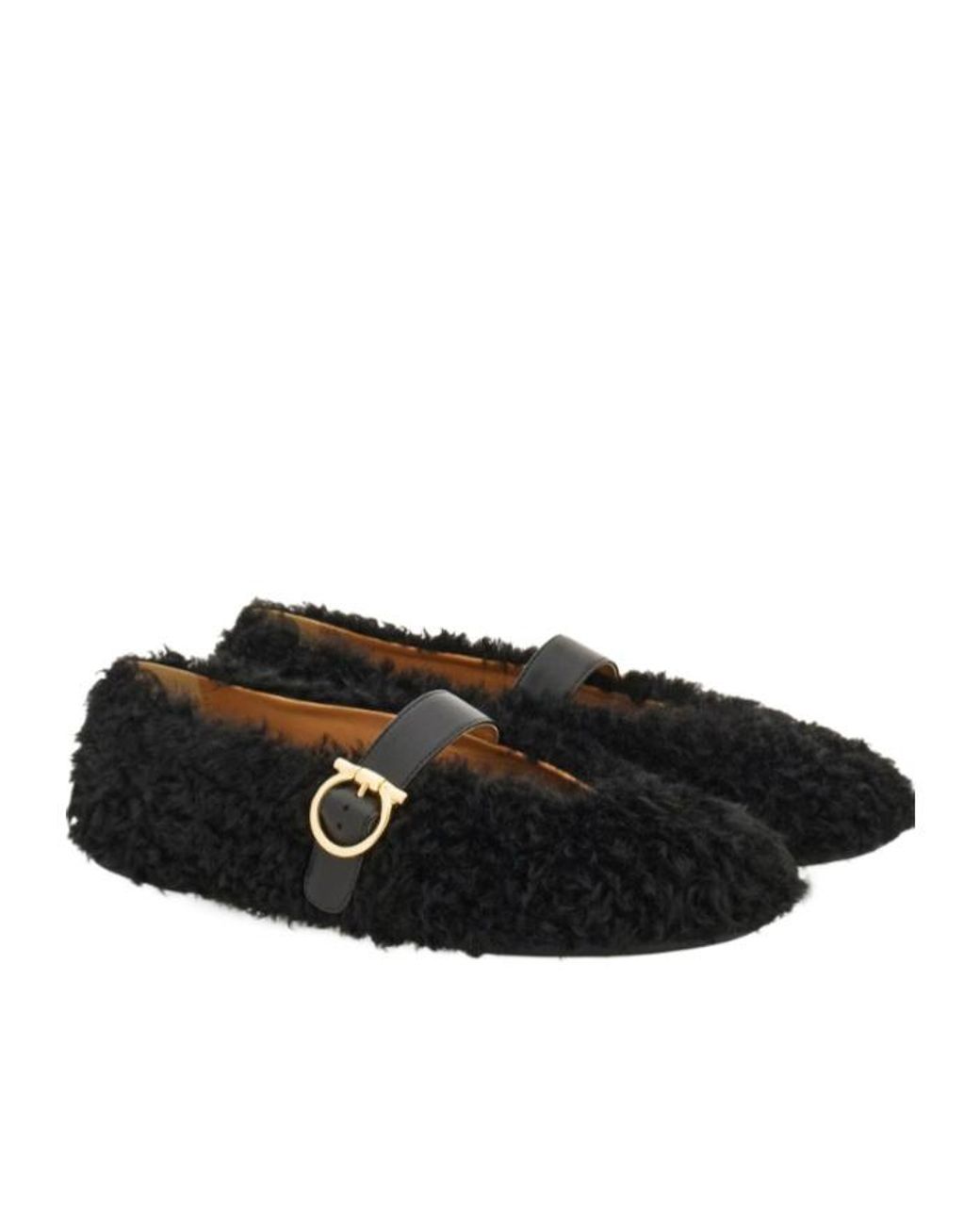 Ferragamo Black Buckle-Fastening Shearling Lace-Up Shoes