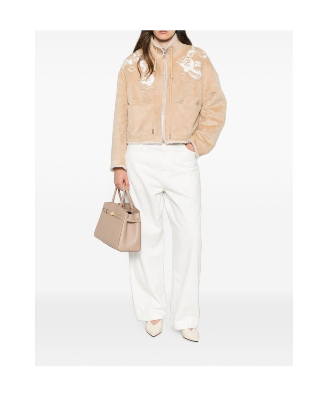ERMANNO FIRENZE Natural Stand-Collar Zip-Up Casual Jacket