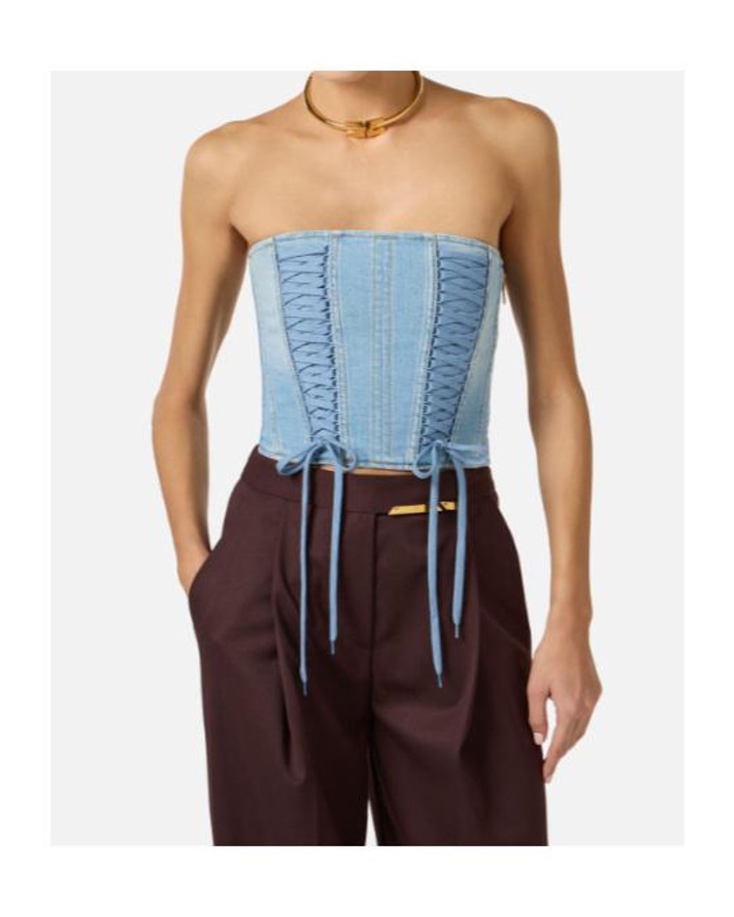 Elisabetta Franchi Blue Denim Bustier Top