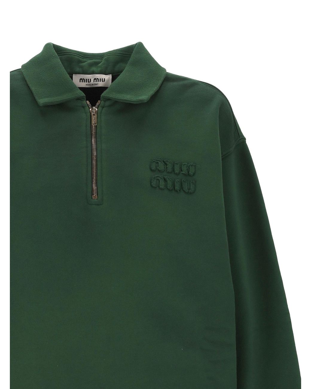 Miu Miu Green Long-Sleeved Oversized Polo Shirt