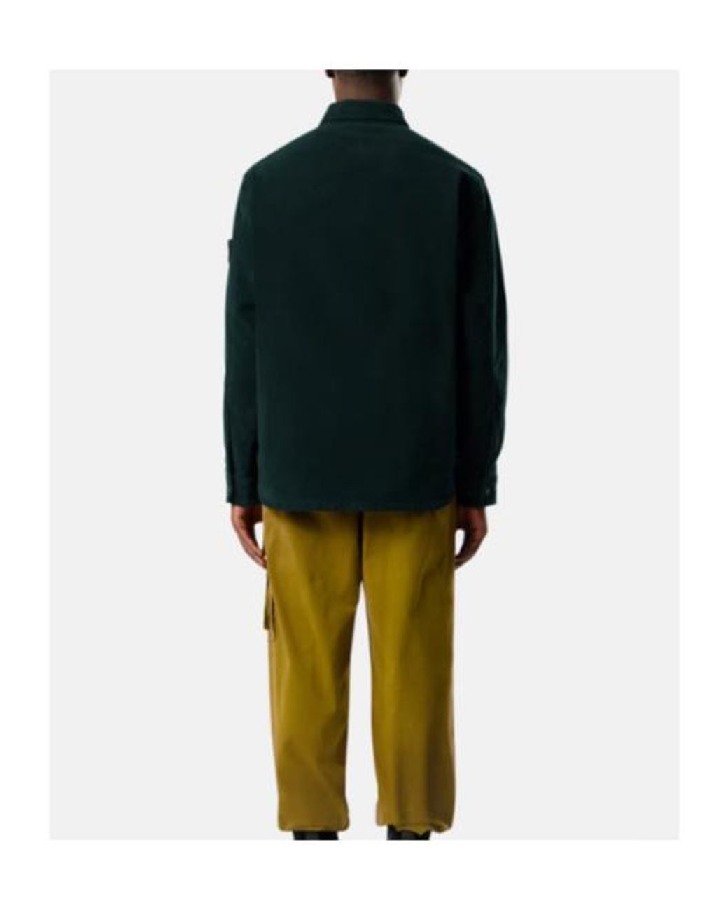 Stone Island Green Compass-Patch Corduroy Shirt for men