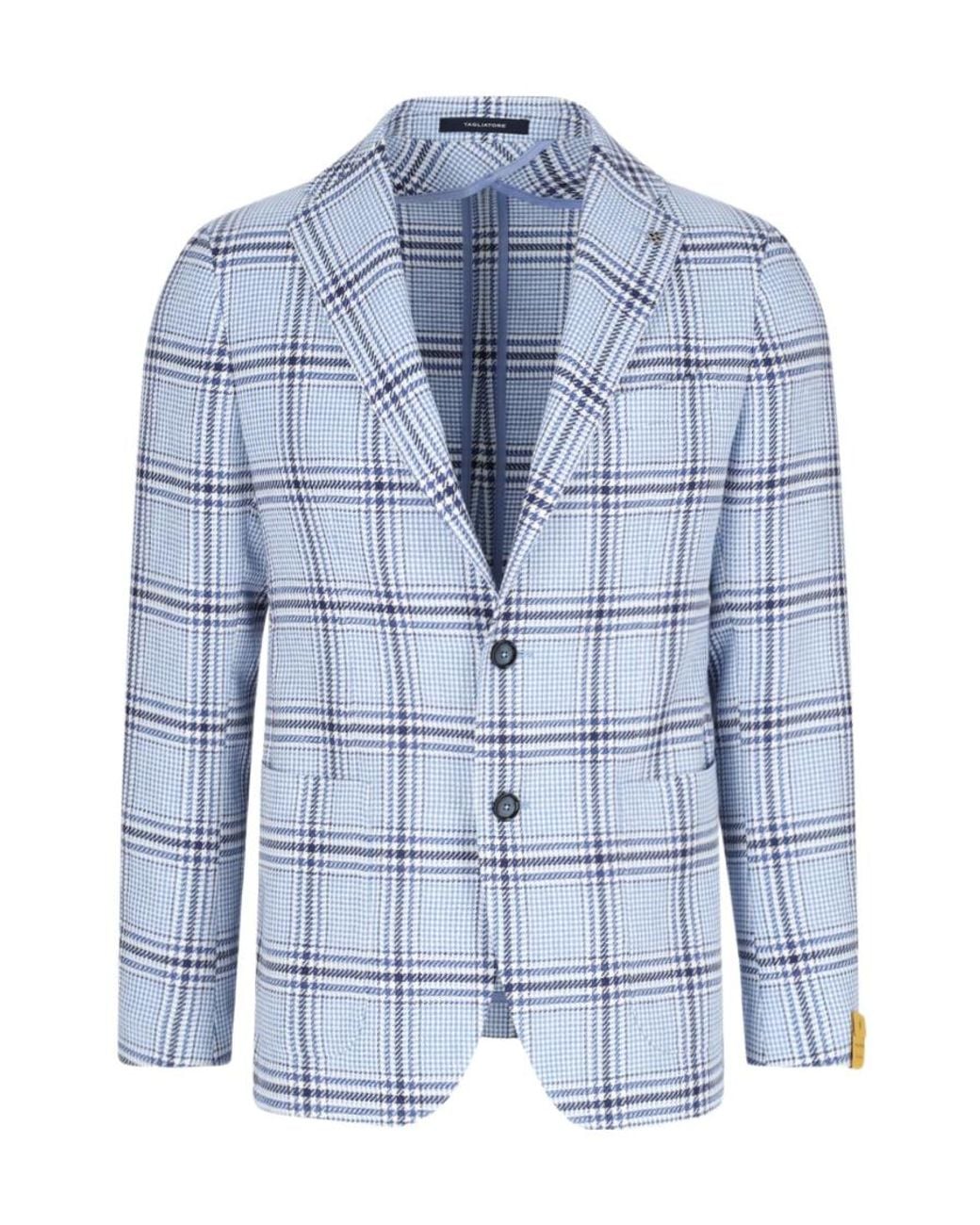 Tagliatore Blue Checkered Single-Breasted Blazer for men