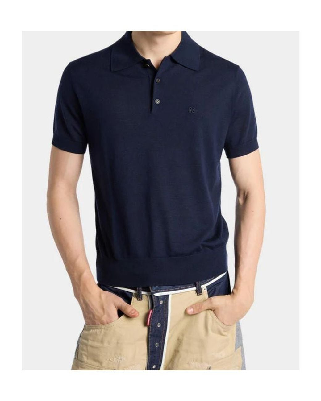 DSquared² Blue Logo Embroidered Knitted Polo Shirt for men