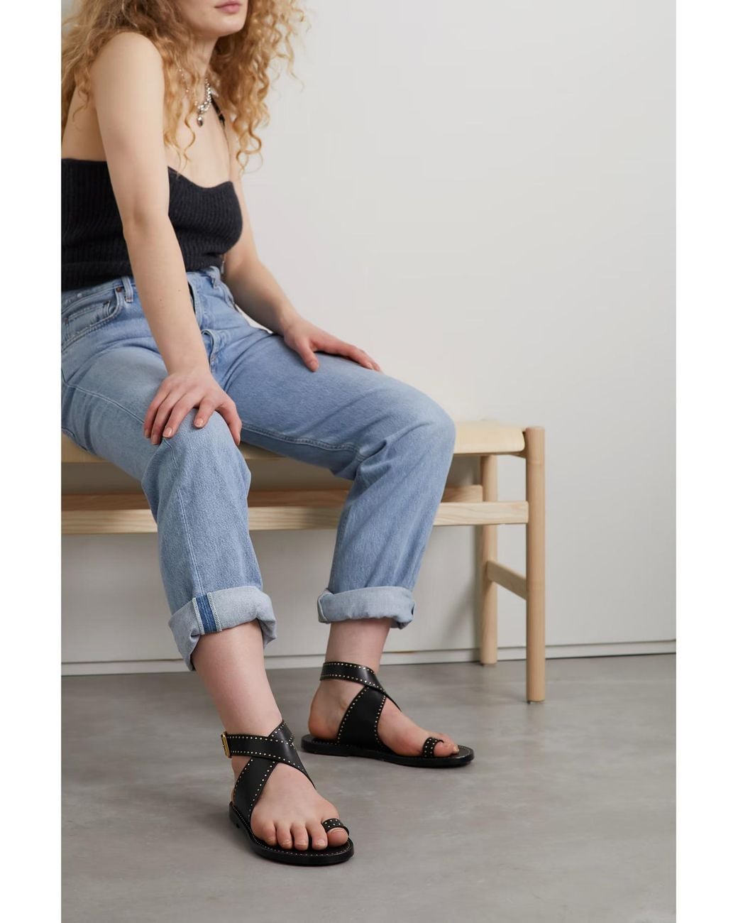 Isabel Marant Black Cross-Strap Studded Open-Toe Sandals
