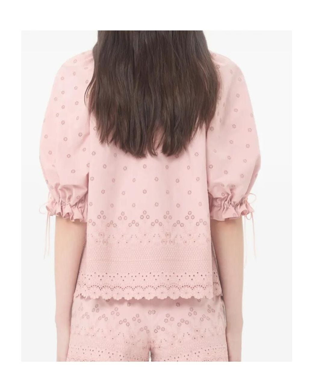 Valentino Pink Drawstring Ruffled Puff-Sleeved Blouse