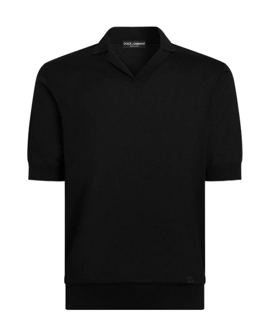Dolce & Gabbana Black Open Collar Silk Polo Shirt for men