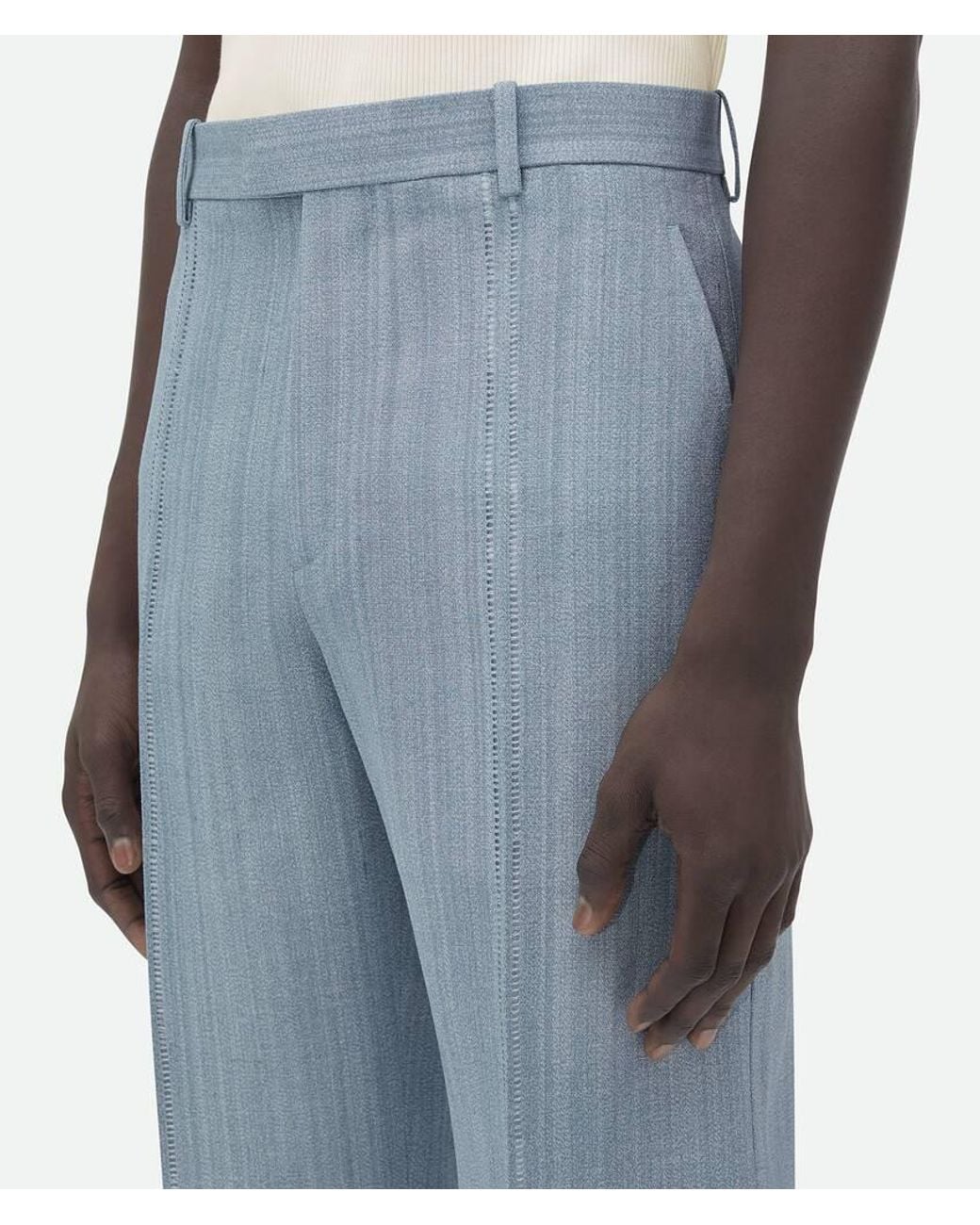 Bottega Veneta Blue Embroidered Detailed Straight-Leg Pants for men