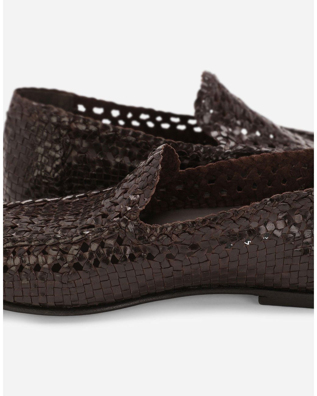 Dolce & Gabbana Black Leather Intrecciato Loafers for men