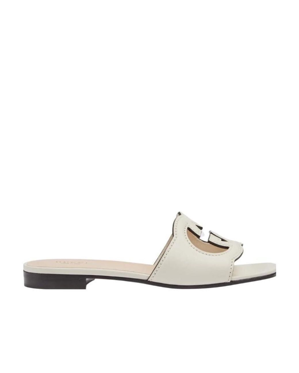 Gucci White ロゴ カットアウト サンダル