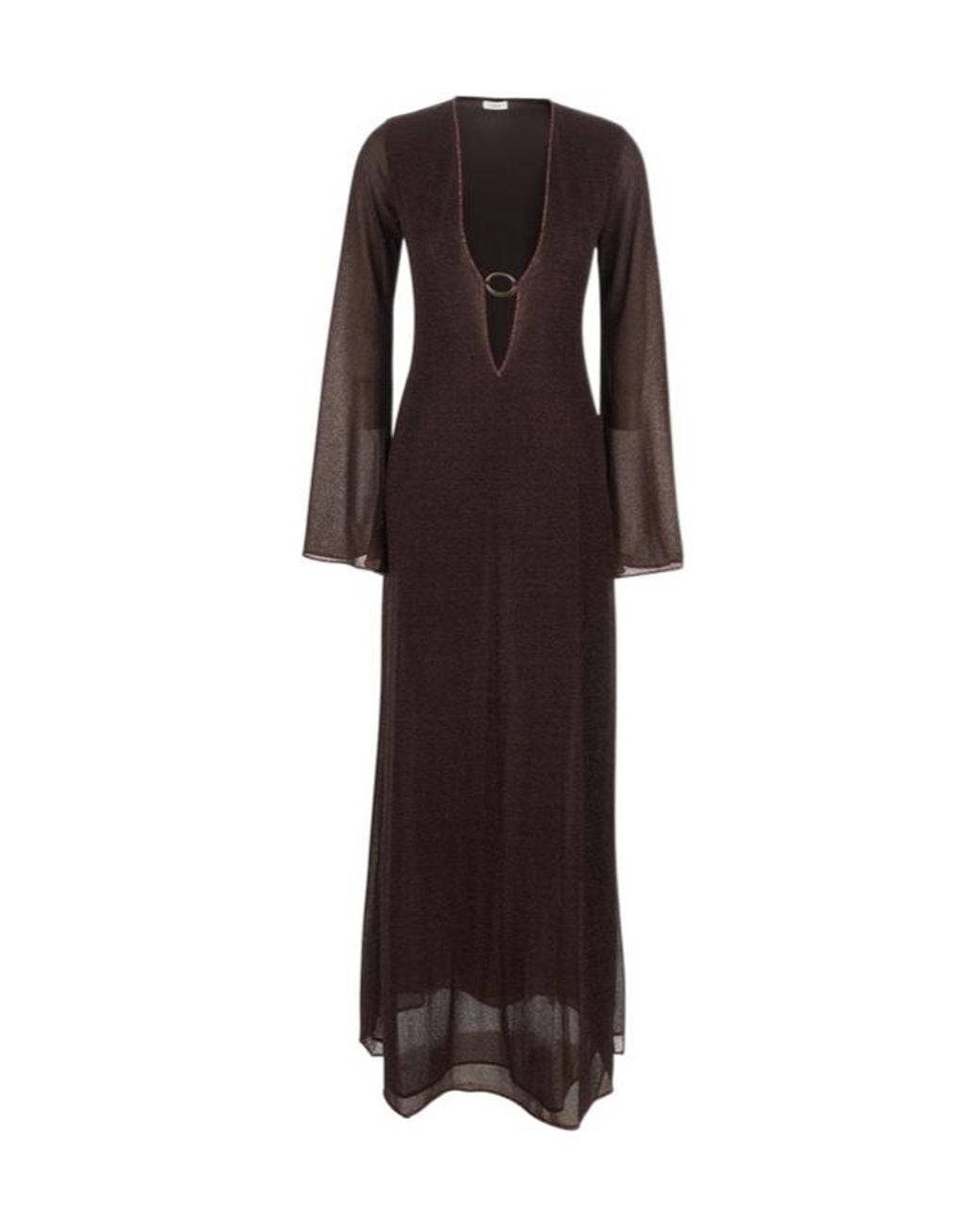Oseree Brown Metallic Stretch-Knit Kaftan