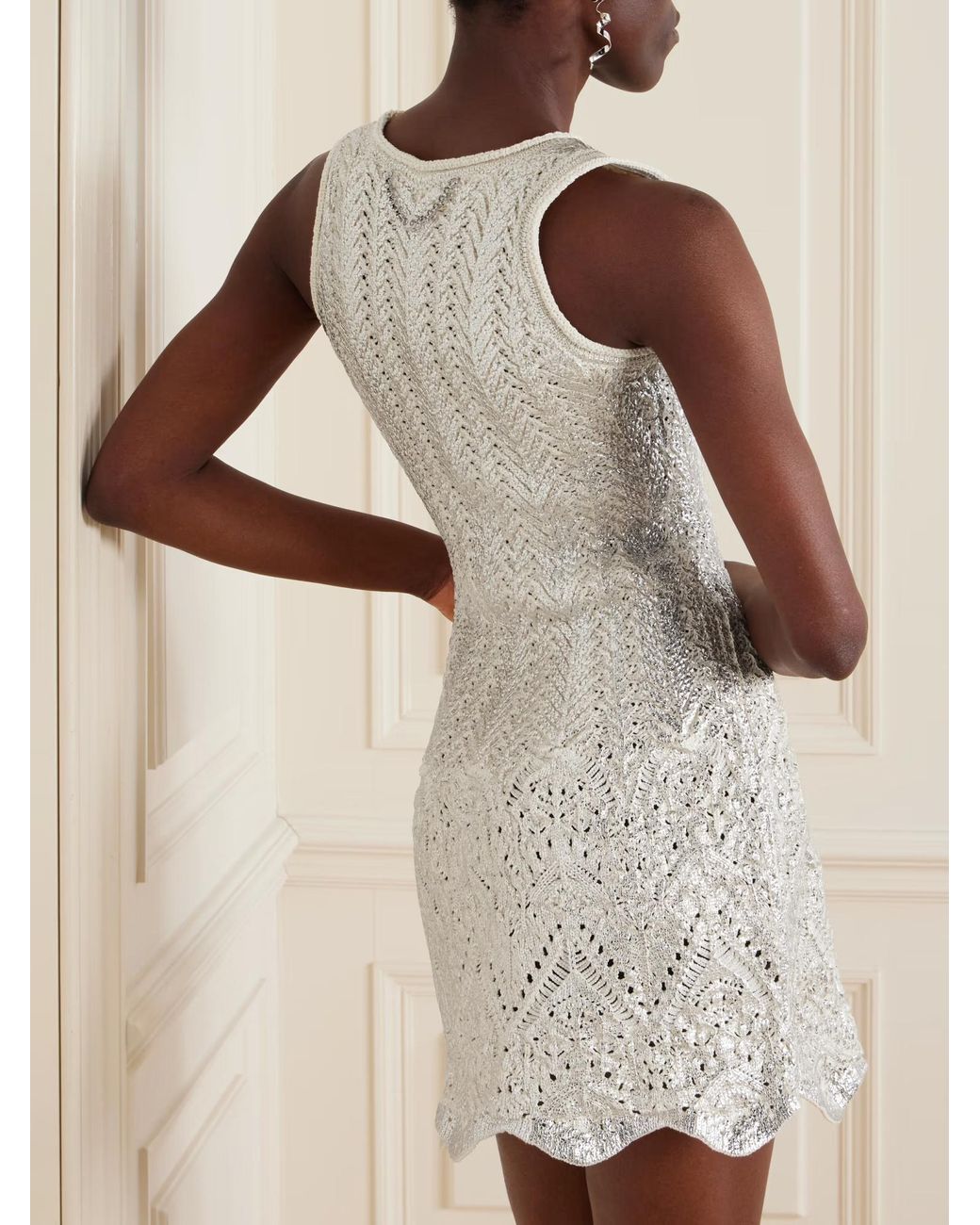 Rabanne White Scalloped Edge Crochet Knitted Mini Dress