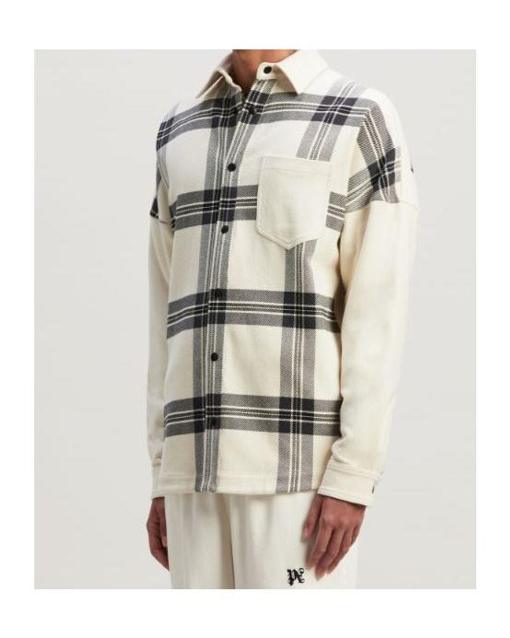 Palm Angels White Checked Long-Sleeved Flannel Overshirt for men