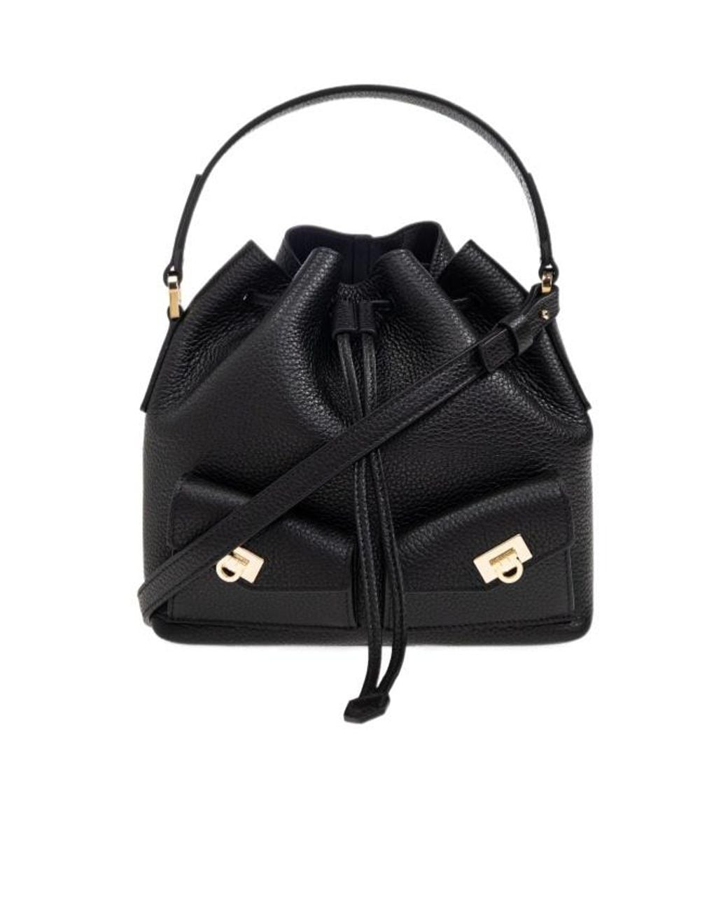 Ferragamo Black Ferragamo Hug Drawstring Mini Cube Bucket Bag