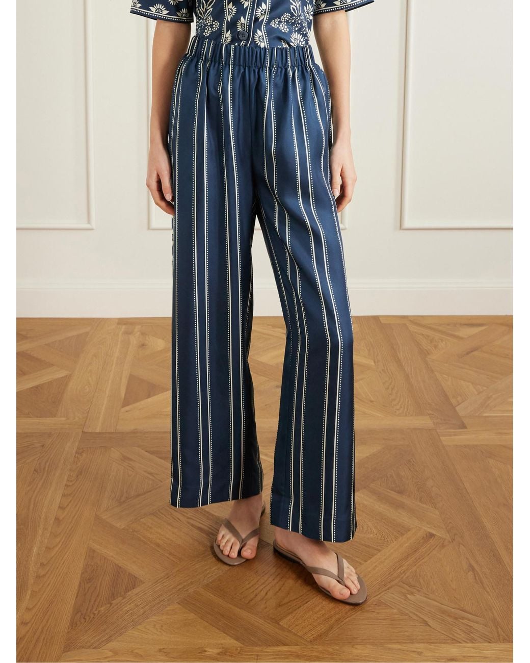 Eres Blue Striped Silk-Voile Straight-Leg Pants