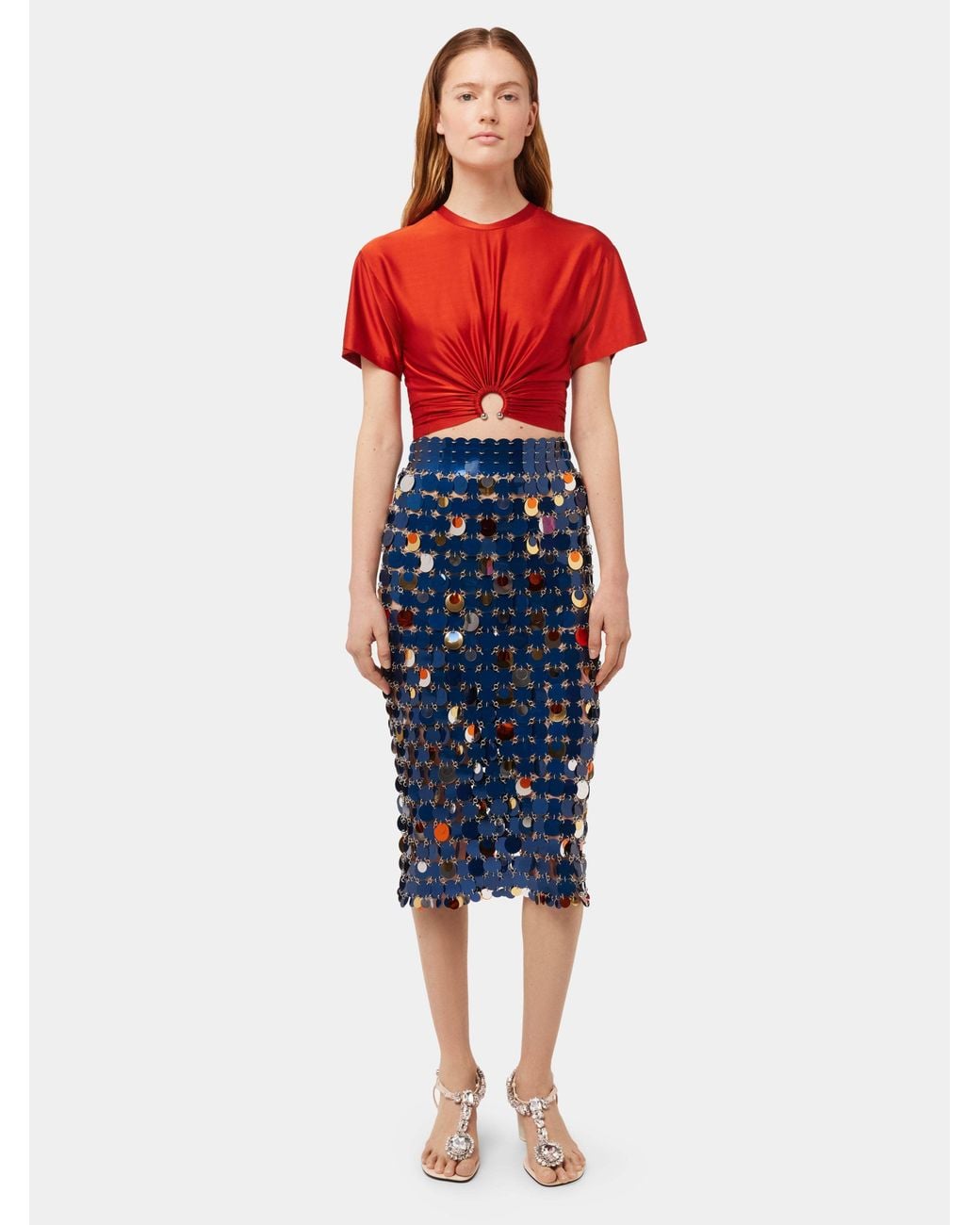 Rabanne Blue High Waisted Sequinned Midi Skirt