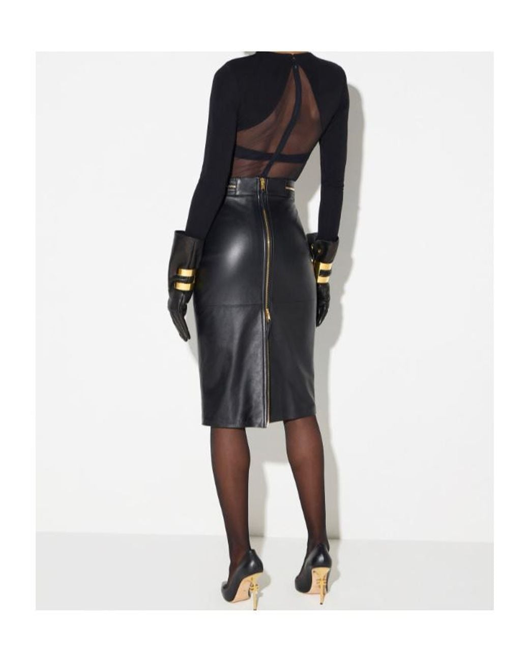 Elisabetta Franchi Gray Zip-Detail Leather Skirt