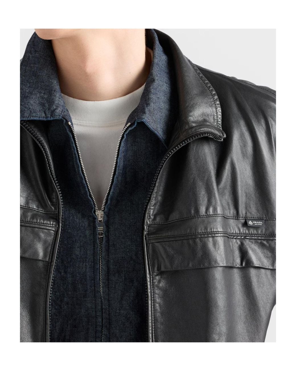 Prada Blue Logo Plaque Zip-Front Shirt for men