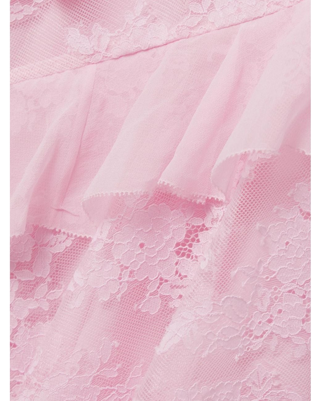 LoveShackFancy Pink Rialto Ruffled Georgette-Trimmed Lace Maxi Dress