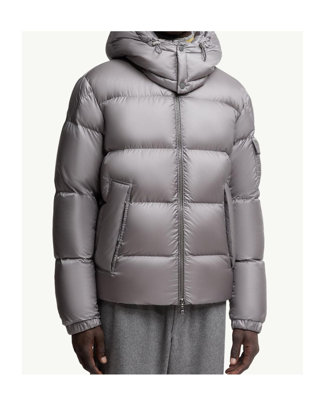 Moncler Gray Logo Patch Hooded Puffer Jacket for men