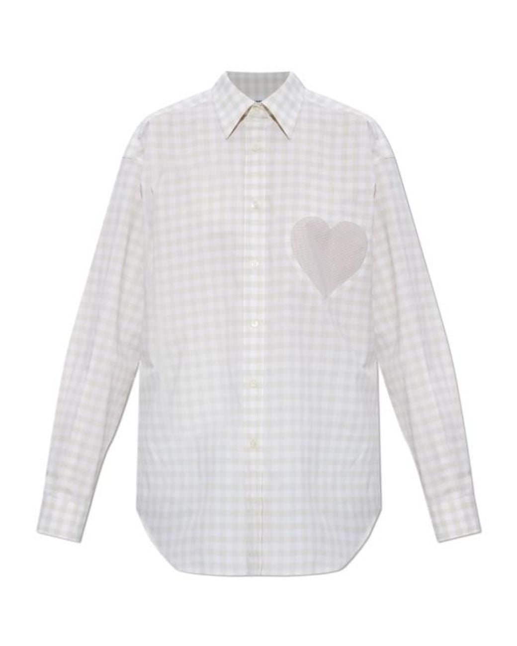 Moschino White Checked Pattern Heart-Detail Shirt