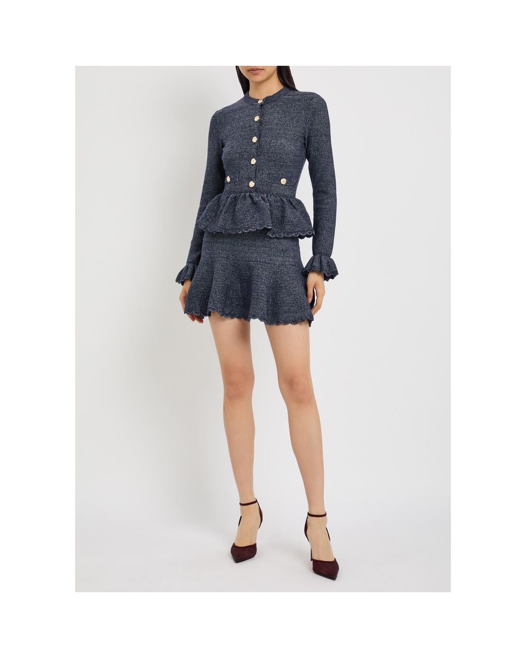 Self-Portrait Blue Long-Sleeve Mini Jumper Dress