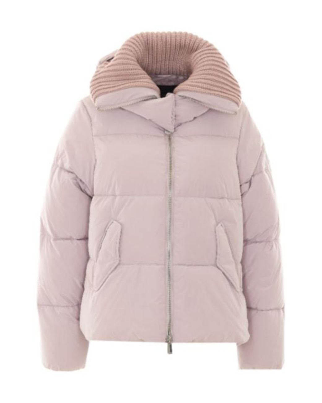 Pinko Pink Ribbed-Collar Zipped Puffer Coat