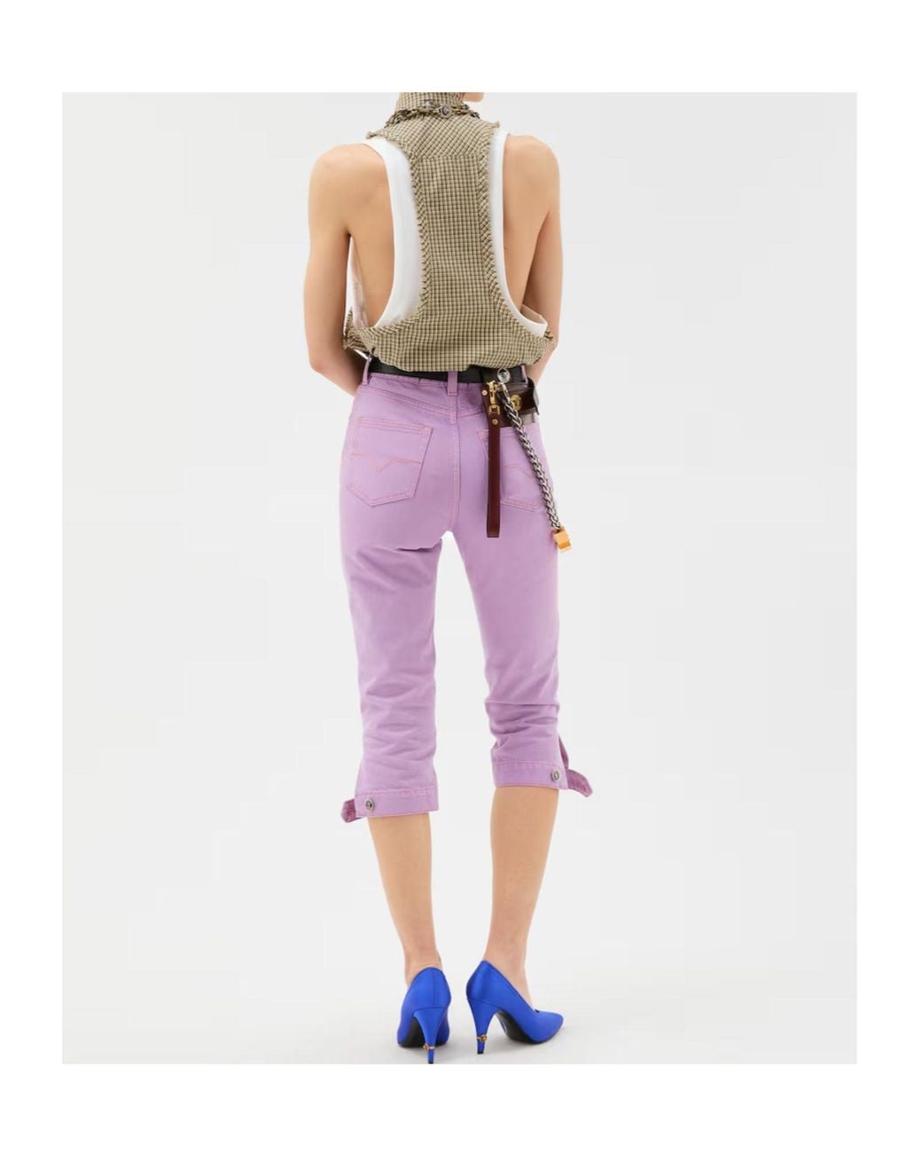 Versace Purple Logo-Patch Cropped Capri Jeans