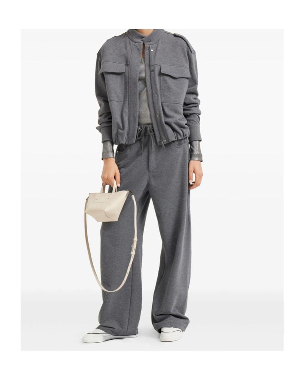 Brunello Cucinelli Gray Flap-Pocket Drawstring Bomber Jacket