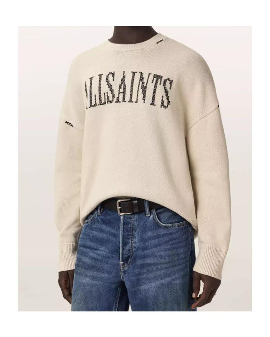 AllSaints Natural Crossed Knit Pullover for men