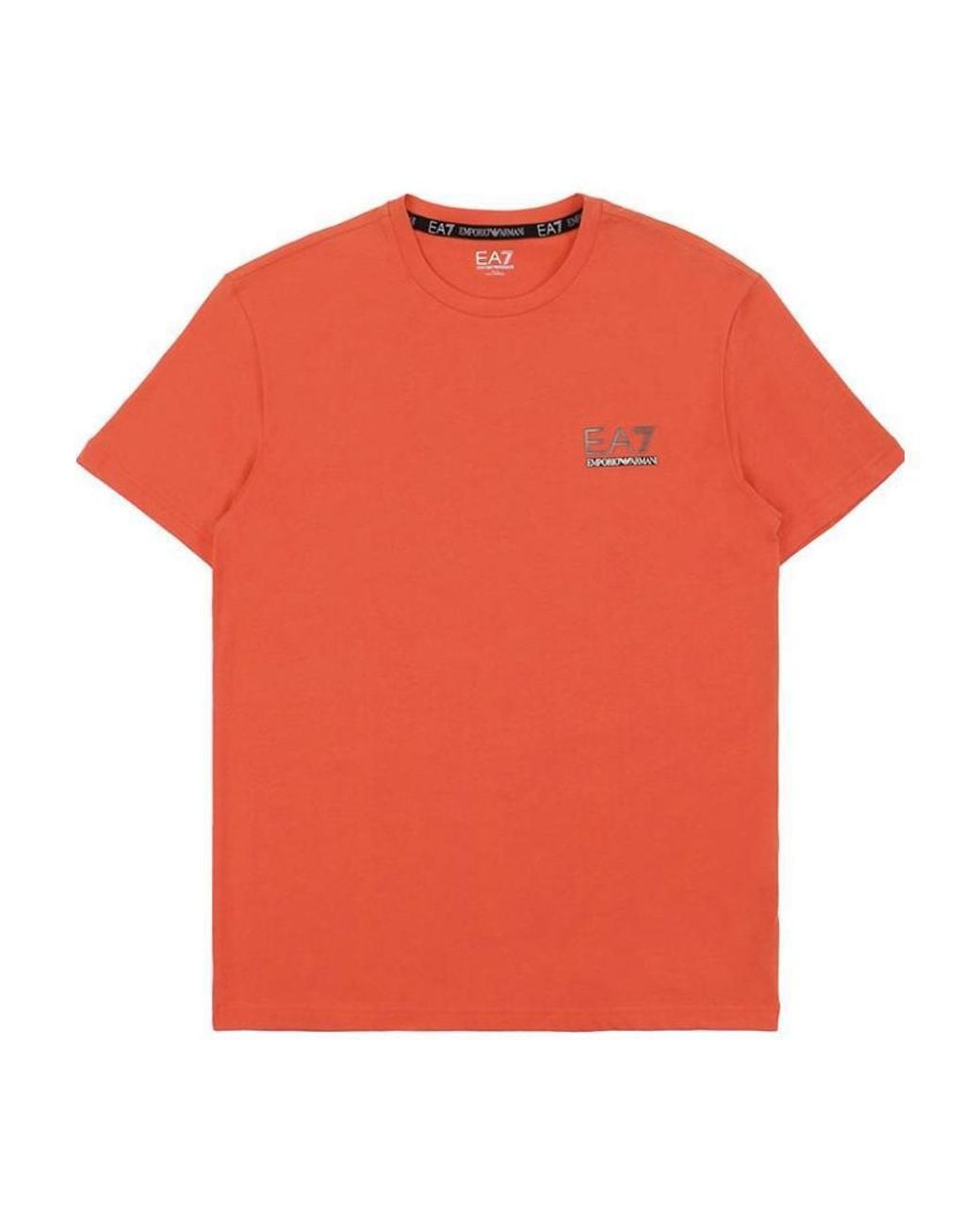 EA7 Orange Round Collar Logo T-Shirt for men