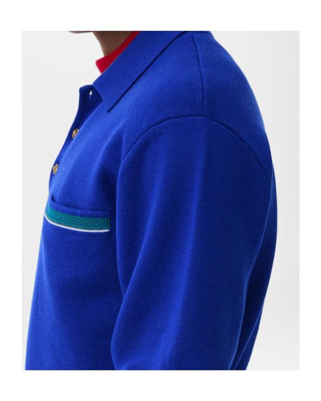 Versace Blue Greca Tipping Polo Knitted Sweater for men