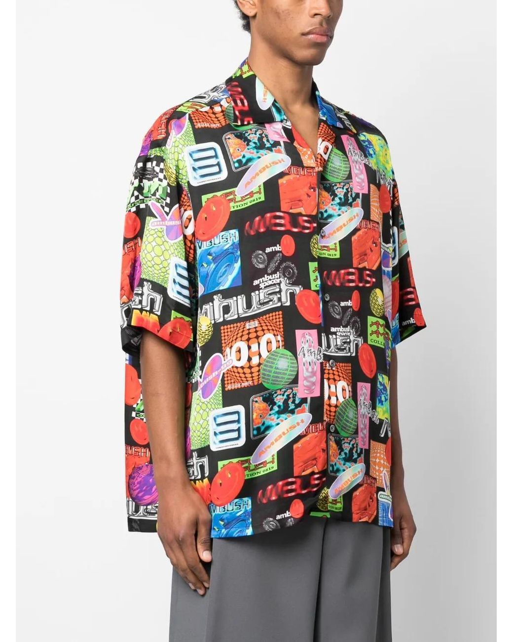 Ambush Gray Abstract-Pattern Buttoned Shirt for men