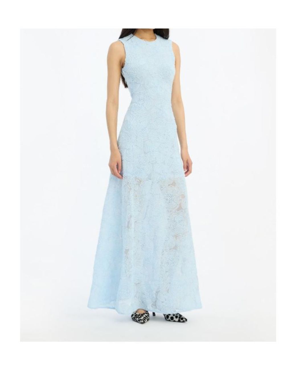 ROTATE BIRGER CHRISTENSEN Blue Floral Mesh Maxi Dress