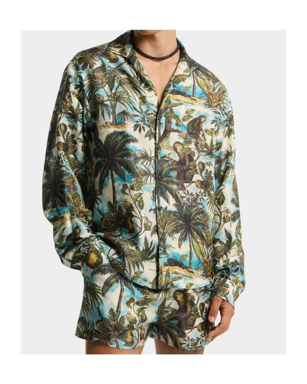 DSquared² Green Monkey Printed Notch Collar Shirt for men